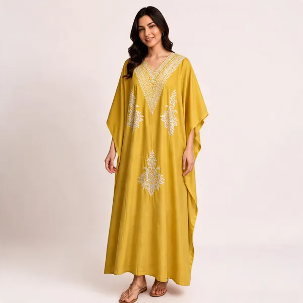 Yellow_Cotton_Relaxed_Fit_Embroidered_Kaftan_For_Women