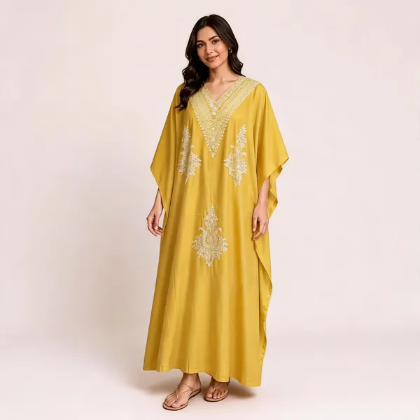 Yellow_Cotton_Relaxed_Fit_Embroidered_Kaftan_For_Women