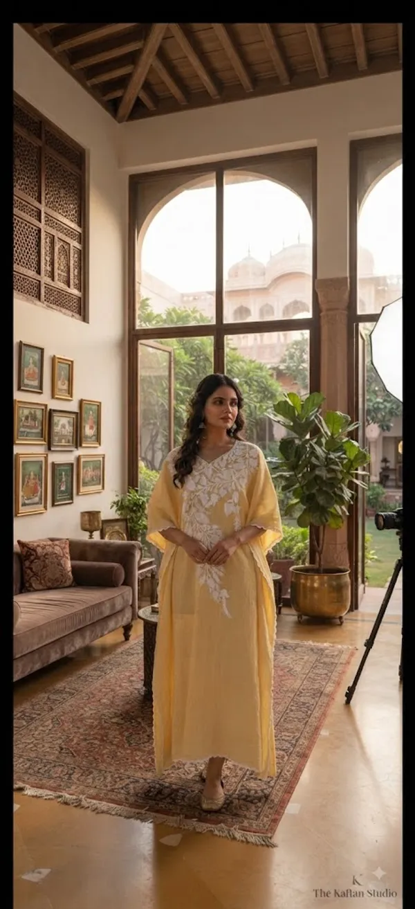 Yellow_Cotton_Crush_Relaxed_Fit_Floral_Embroidered_Kashmiri_Kaftan_For_Women