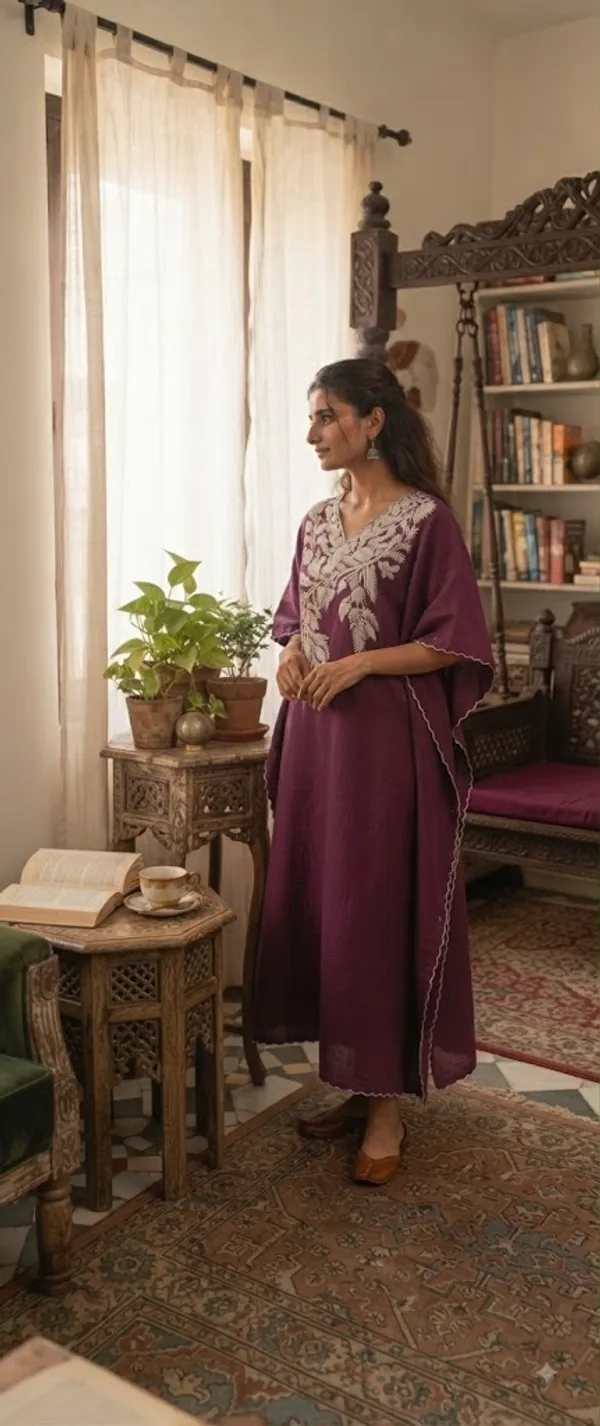 Maroon_Cotton_Crush_Straight_Fit_Floral_Embroidered_Kashmiri_Kaftan_For_Women