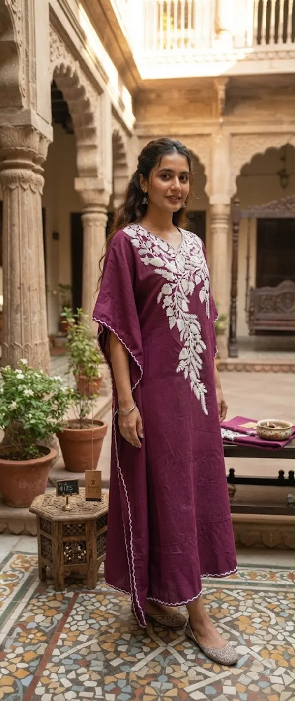 Maroon_Cotton_Crush_Straight_Fit_Floral_Embroidered_Kashmiri_Kaftan_For_Women