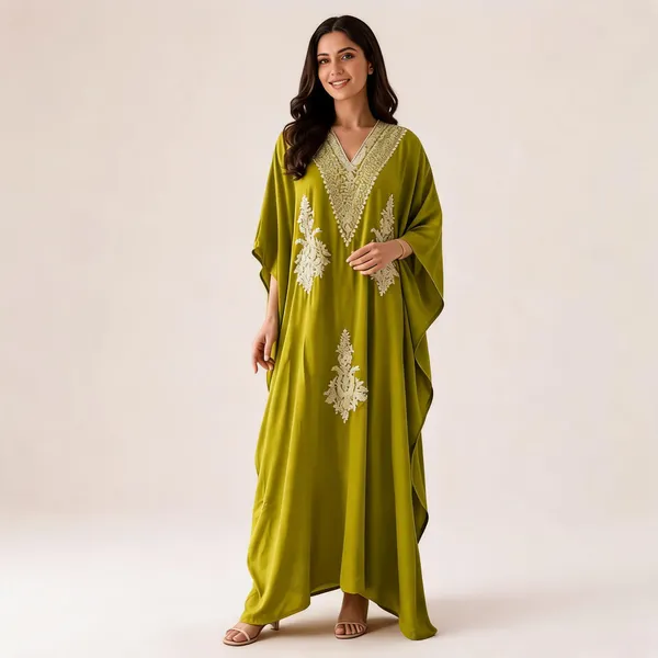 Olive_Green_Cotton_Relaxed_Fit_Embroidered_Kaftan_For_Women