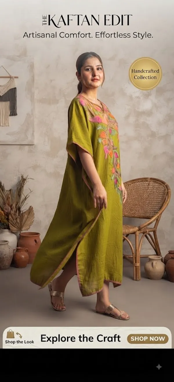 Olive_Green_Cotton_Crush_Straight_Floral_Embroidered_Kashmiri_Kaftan_For_Women