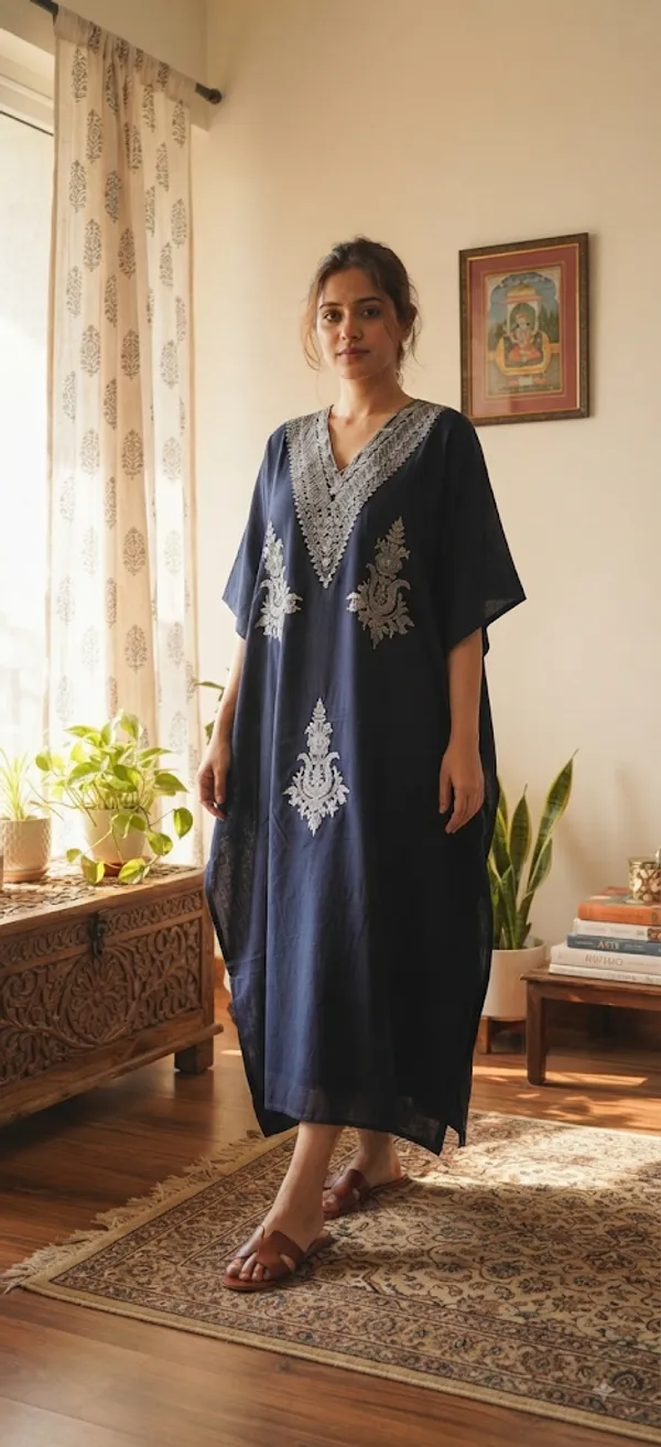 Navy_Blue_Cotton_Relaxed_Fit_Embroidered_Kashmiri_Kaftan_For_Women
