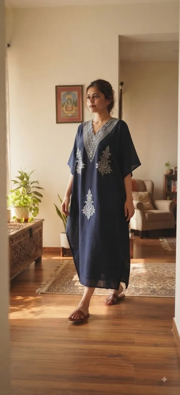 Navy_Blue_Cotton_Relaxed_Fit_Embroidered_Kashmiri_Kaftan_For_Women