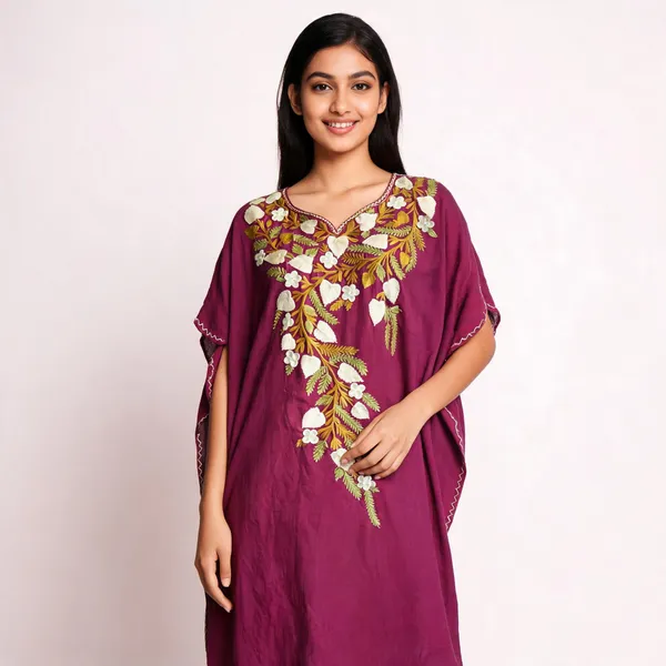 Purple_Cotton_Crush_Relaxed_Fit_Floral_Embroidered_Kaftan_For_Women
