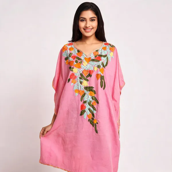 Pink_Cotton_Crush_Relaxed_Fit_Floral_Embroidered_Kaftan_For_Women