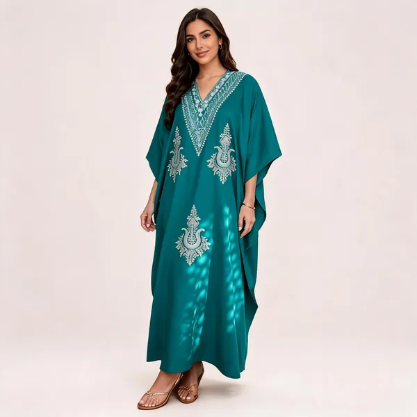 Teal_Cotton_Relaxed_Fit_Embroidered_Kaftan_For_Women