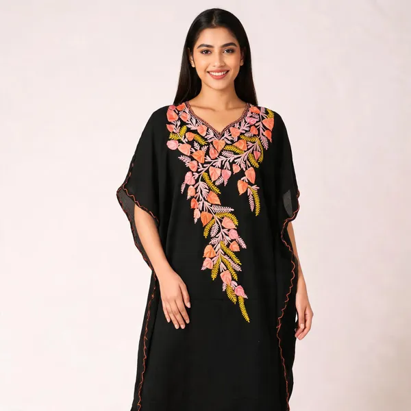Black_Cotton_Crush_Relaxed_Fit_Floral_Embroidered_Kaftan_For_Women
