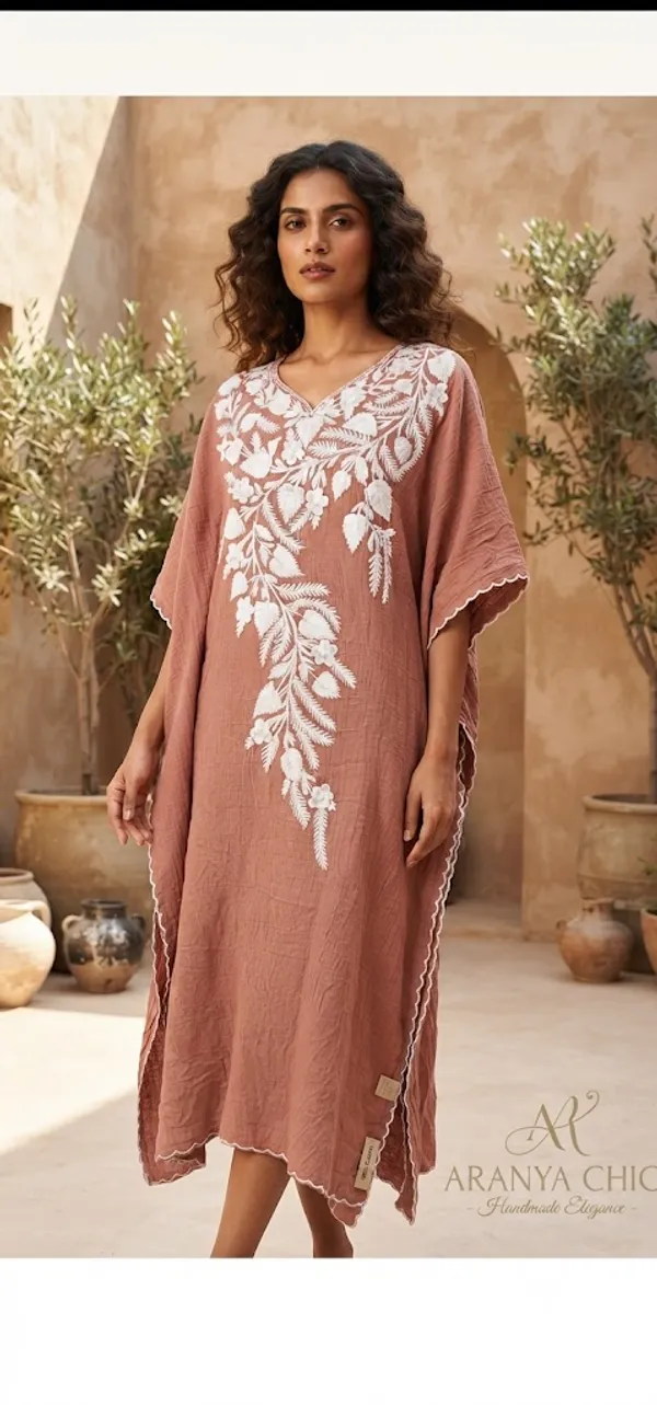 Brown_Cotton_Crush_Flared_Floral_Embroidered_Kashmiri_Kaftan_For_Women
