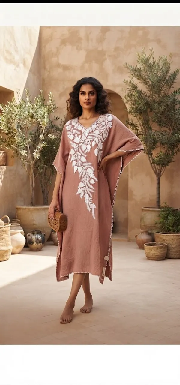 Brown_Cotton_Crush_Flared_Floral_Embroidered_Kashmiri_Kaftan_For_Women