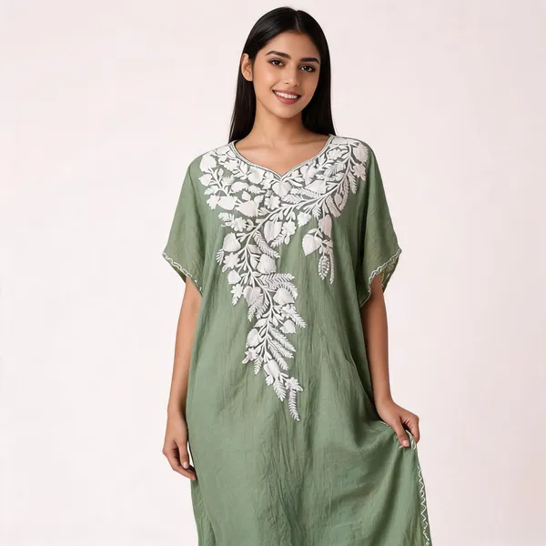Green_Cotton_Crush_Relaxed_Fit_Floral_Embroidered_Kaftan_For_Women
