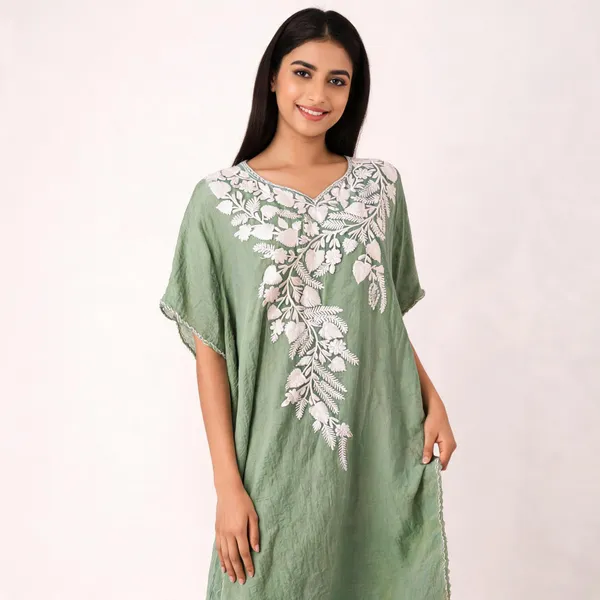 Green_Cotton_Crush_Relaxed_Fit_Floral_Embroidered_Kaftan_For_Women