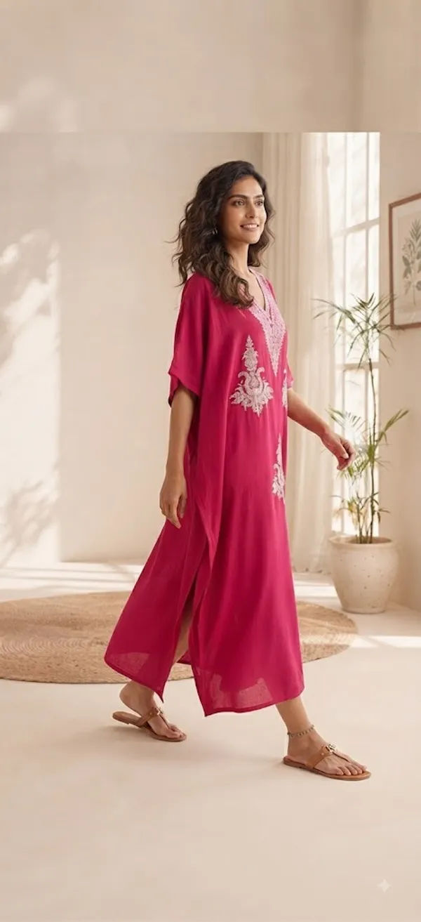Magenta_Cotton_Relaxed_Fit_Embroidered_Kashmiri_Kaftan_For_Women