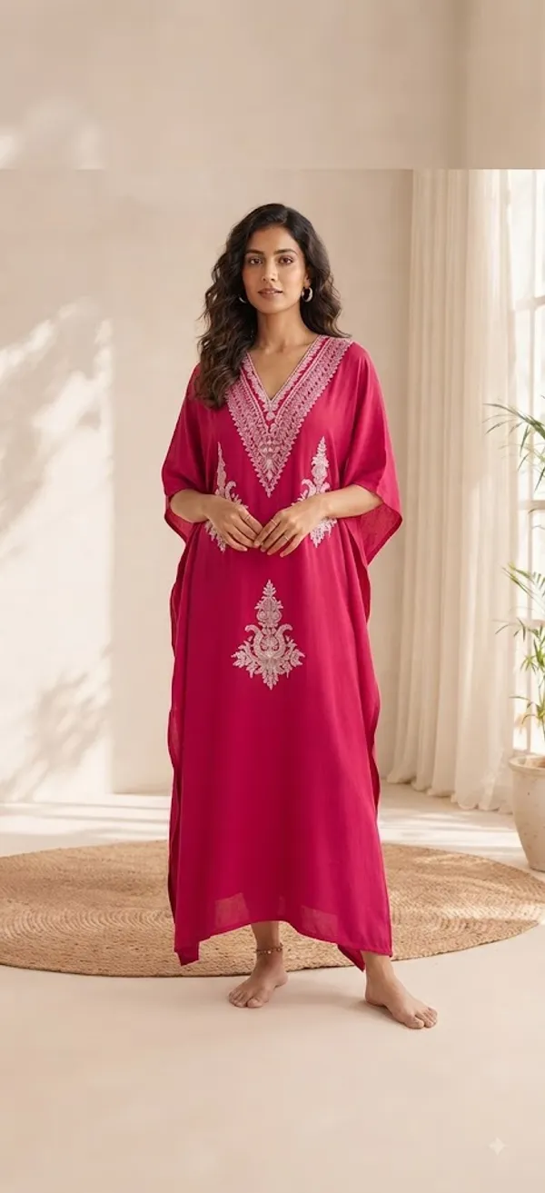 Magenta_Cotton_Relaxed_Fit_Embroidered_Kashmiri_Kaftan_For_Women