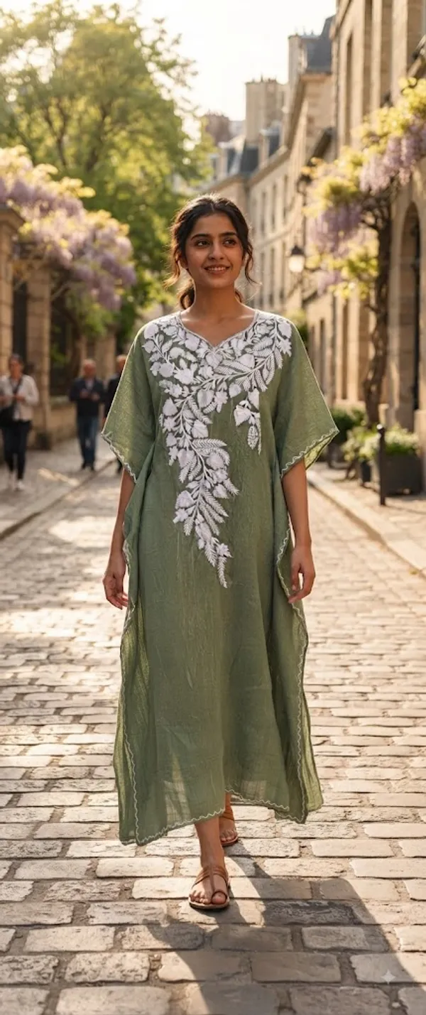 Green_Cotton_Crush_Relaxed_Fit_Floral_Embroidered_Kashmiri_Kaftan_For_Women