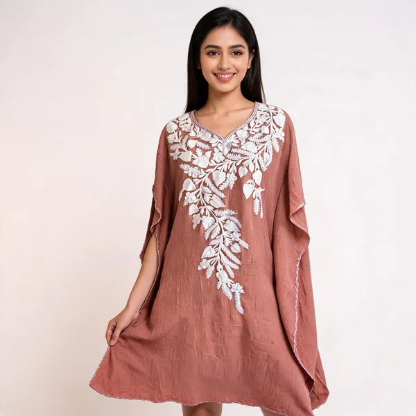 Brown_Cotton_Crush_Flared_Floral_Embroidered_Kurta_For_Women