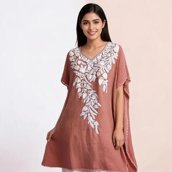 Brown_Cotton_Crush_Flared_Floral_Embroidered_Kurta_For_Women