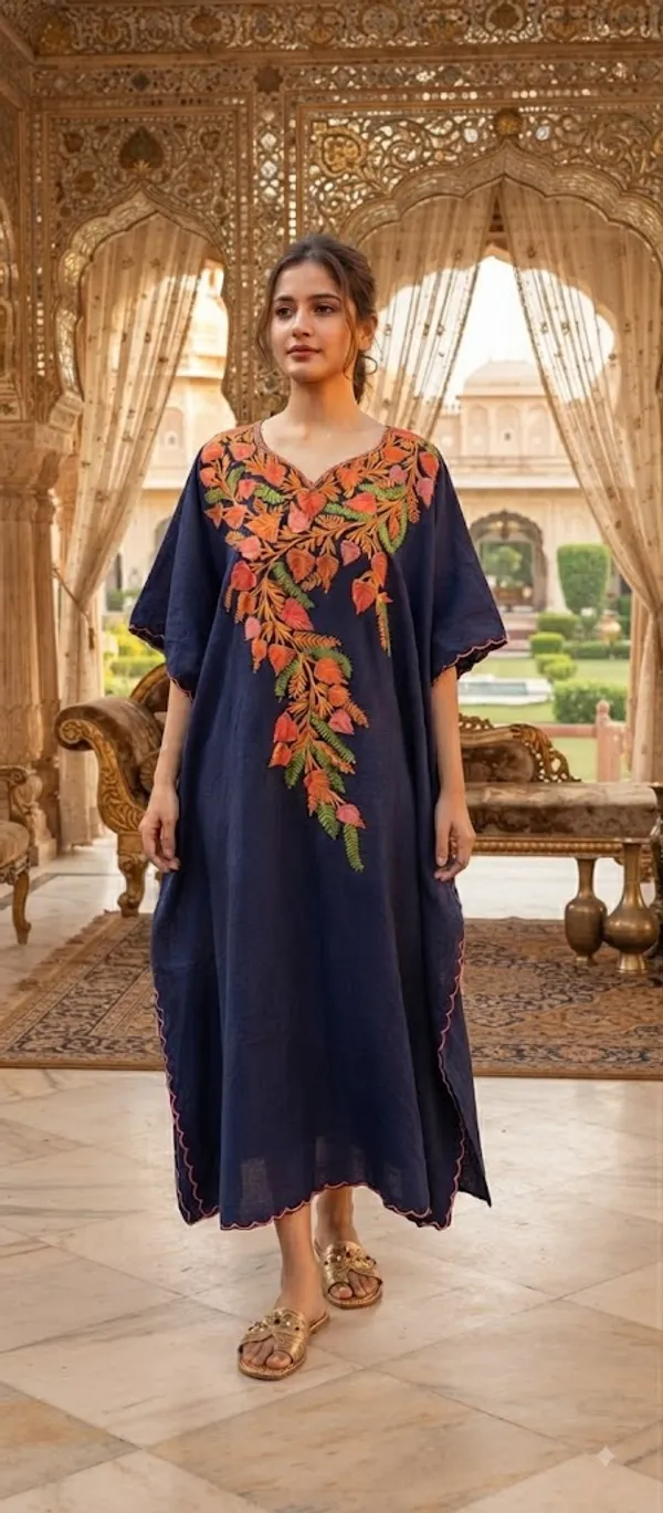 Navy_Blue_Cotton_Crush_A-Line_Floral_Embroidered_Kashmiri_Kaftan_For_Women