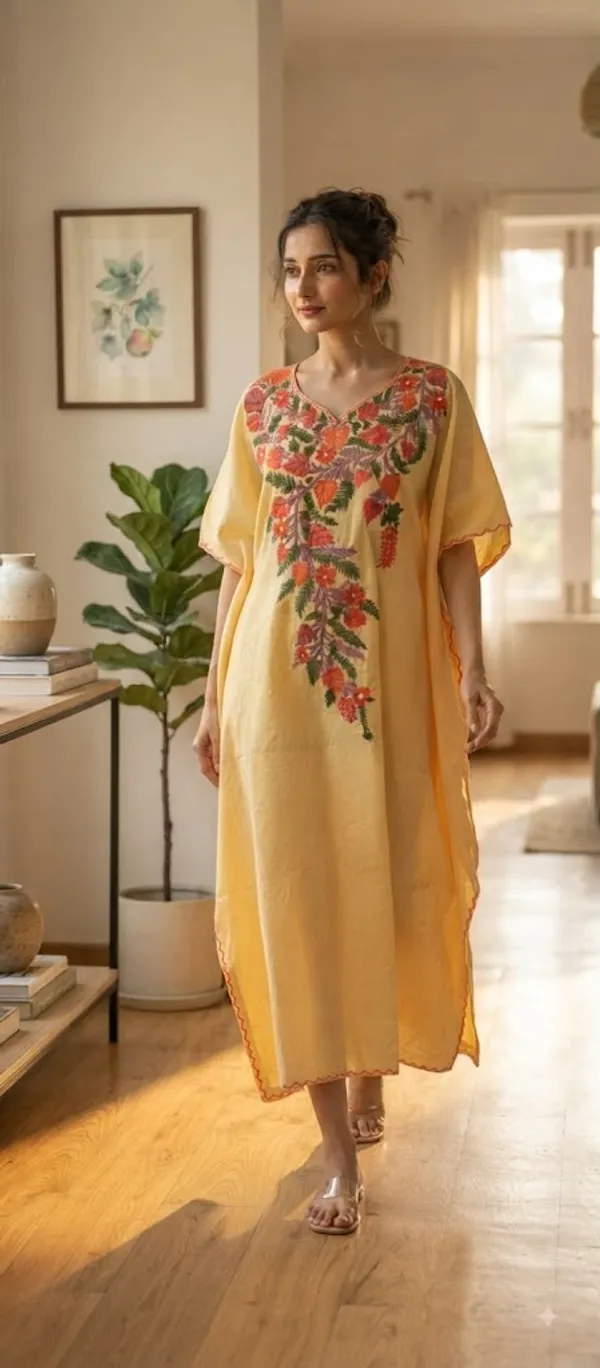 Yellow_Cotton_Crush_Straight_Floral_Embroidered_Kashmiri_Kaftan_For_Women
