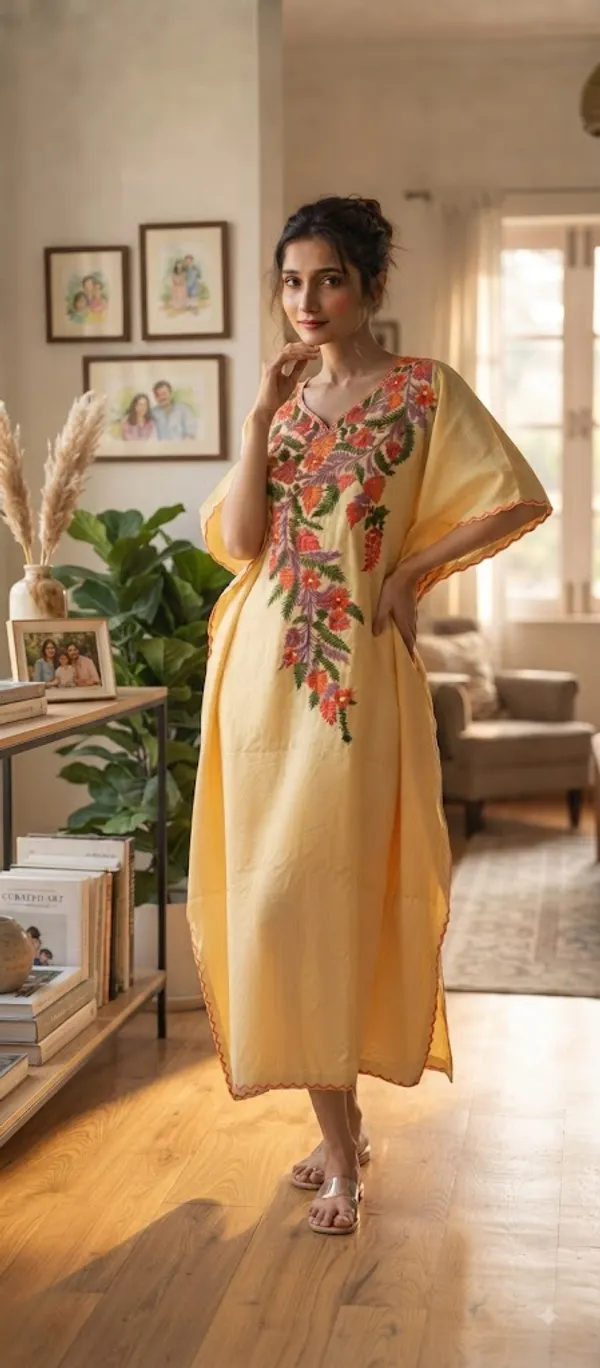 Yellow_Cotton_Crush_Straight_Floral_Embroidered_Kashmiri_Kaftan_For_Women