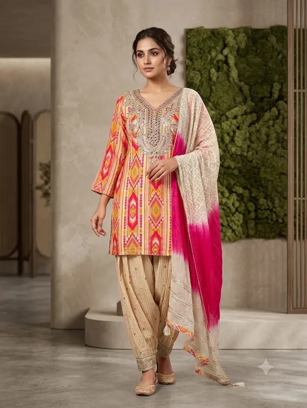 Multicolor_Pure_Muslin_Printed_Straight_Kurta_Set_For_Women