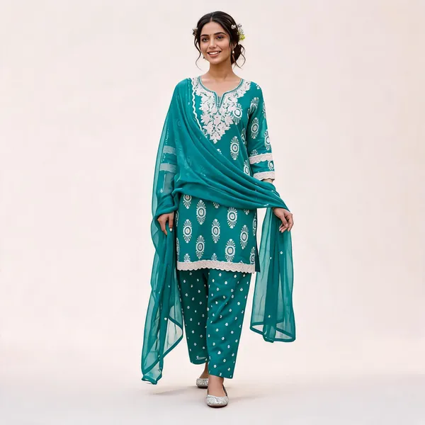 Mustard_And_Teal_Cotton_Embroidered_Straight_Salwar_Suit_Set_For_Women_Pack_Of_2
