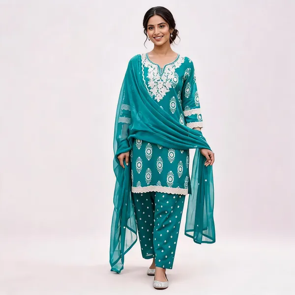 Mustard_And_Teal_Cotton_Embroidered_Straight_Salwar_Suit_Set_For_Women_Pack_Of_2