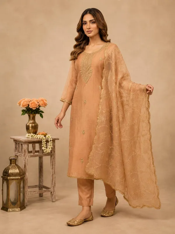 Peach_Embroidered_Straight_Kurta_Set_for_Women
