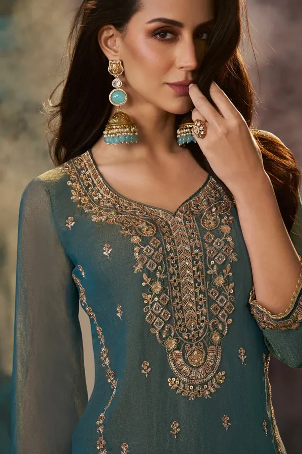 Teal_Embroidered_Straight_Suit_Set_for_Women
