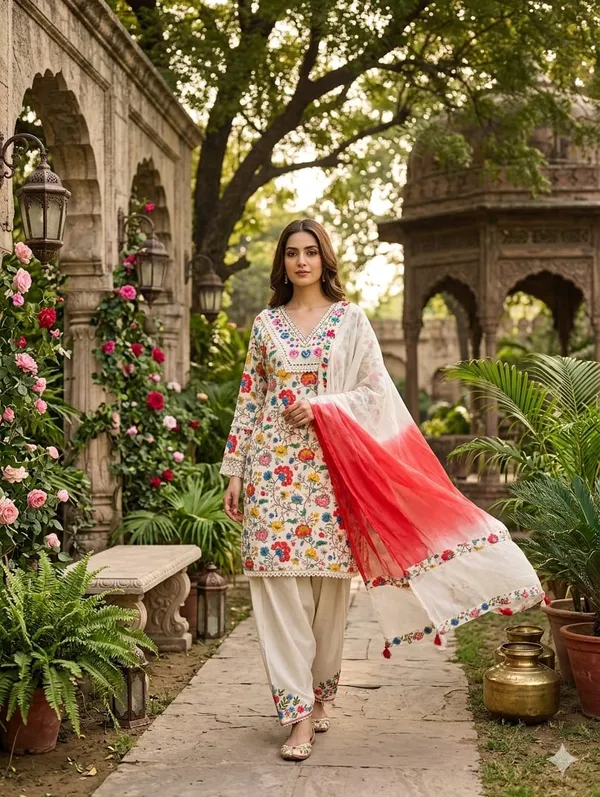 White_Floral_Print_Straight_Fit_Salwar_Suit_Set_For_Women
