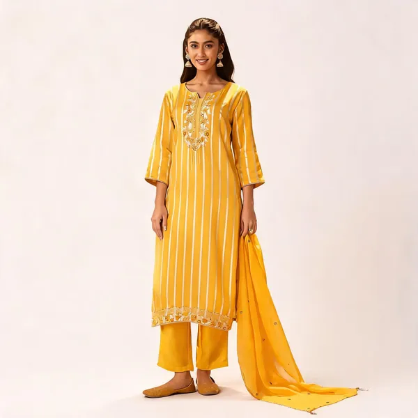 Yellow_Banarsi_Straight_Kurta_Set_For_Women