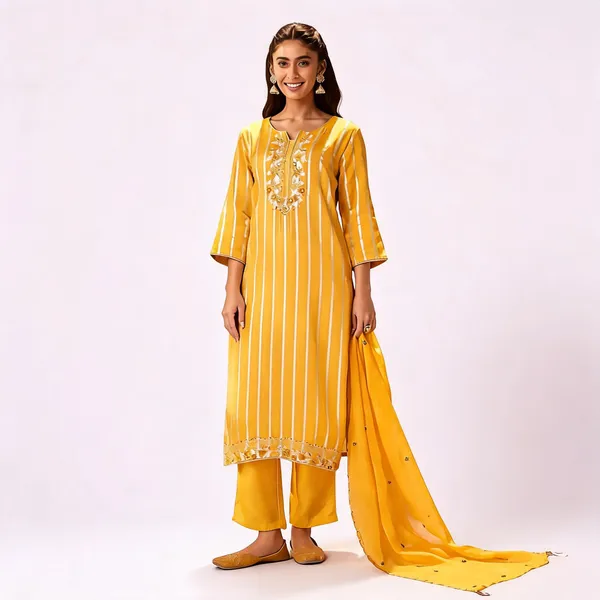 Yellow_Banarsi_Straight_Kurta_Set_For_Women