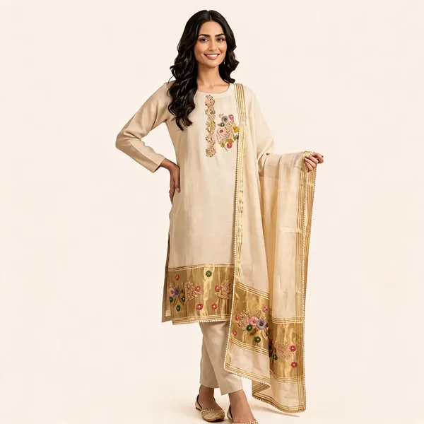 Green_And_Beige_Banarasi_Embroidered_Straight_Suit_Set_For_Women_Pack_Of_2