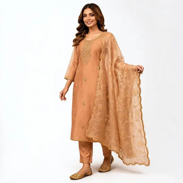 Peach_Tissue_Straight_Kurta_Set_For_Women