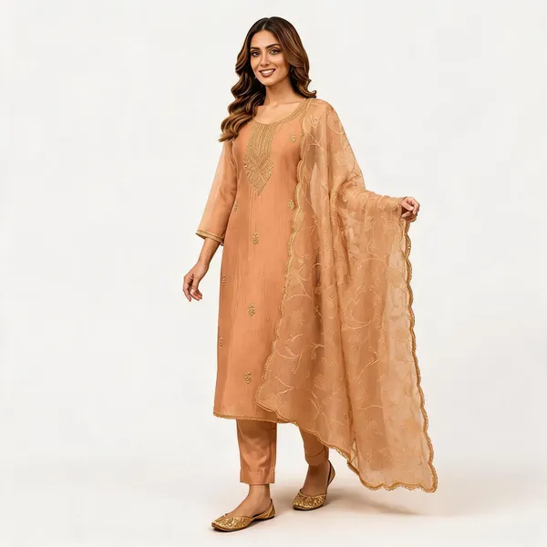Peach_Tissue_Straight_Kurta_Set_For_Women