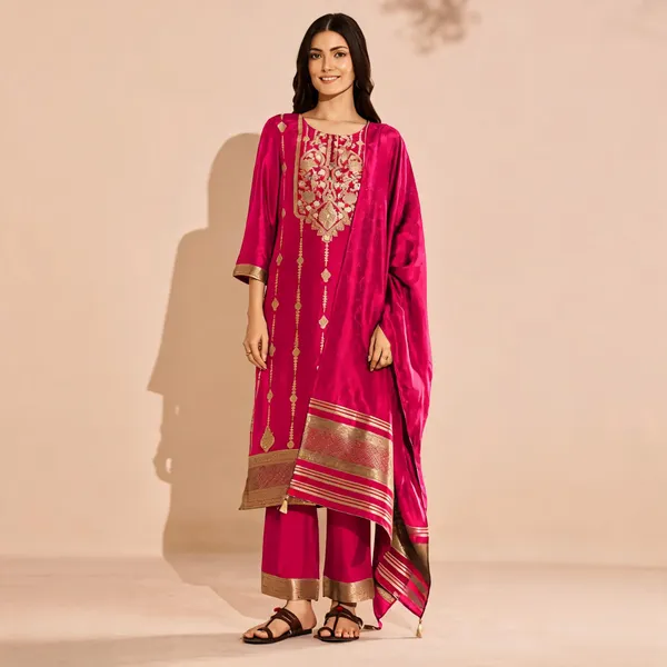 Magenta_Raw_Silk_Embroidered_Kurta_Set_For_Women