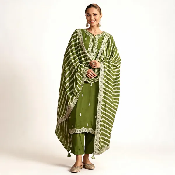 Green_Raw_Silk_Straight_Kurta_Set_For_Women