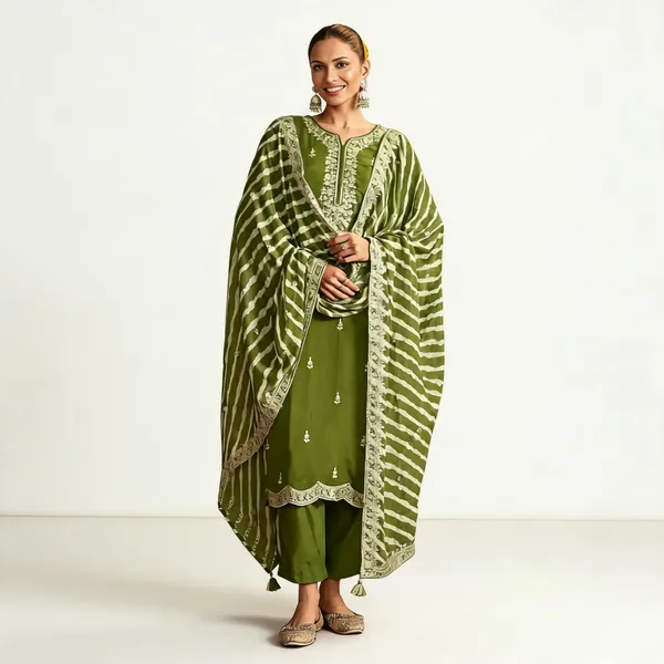 Green_Raw_Silk_Straight_Kurta_Set_For_Women