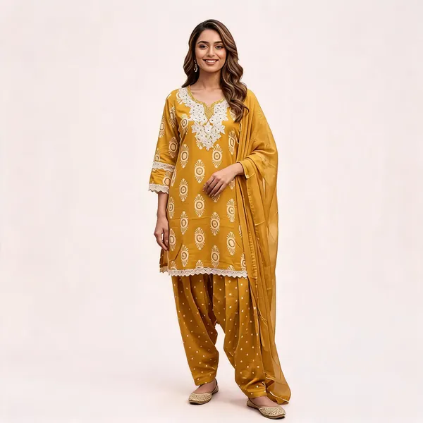 Mustard_Cotton_Printed_Straight_Kurta_Set_For_Women