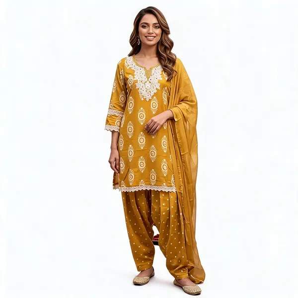 Mustard_Cotton_Printed_Straight_Kurta_Set_For_Women