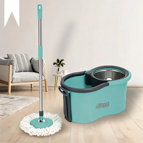 Teal_Blue_Plastic_360_Spin_Mop_With_Bucket_Set