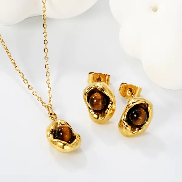 Gold-Tone_Stone_Necklace_And_Earrings_Set_for_Women
