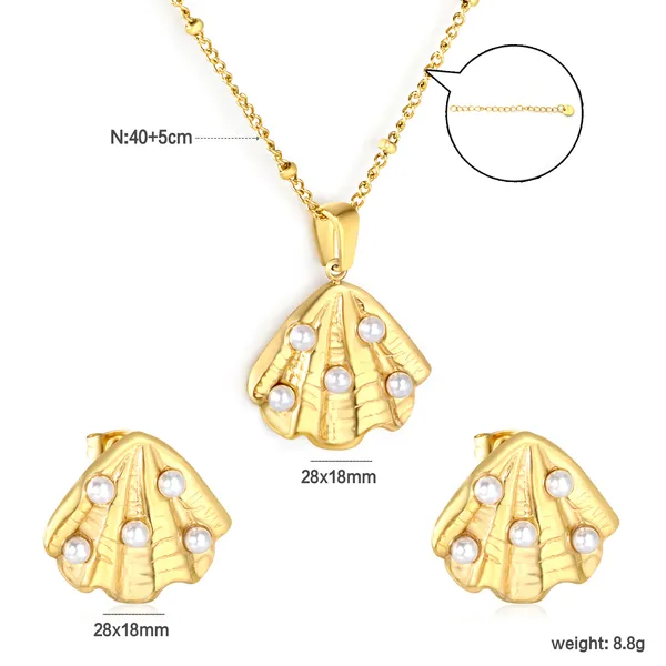 Gold-Tone_Shell_Design_Necklace_And_Earrings_Set_for_Women