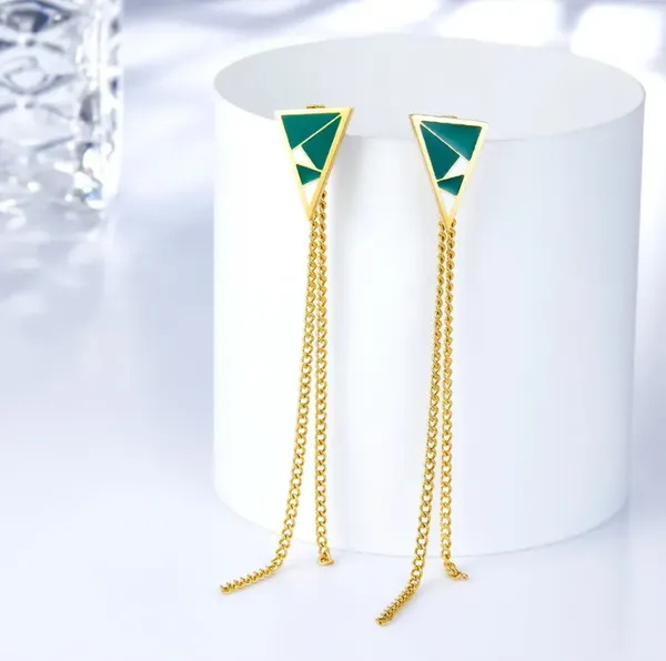 Gold_Tone_Green_Geometric_Chain_Earrings_for_Women