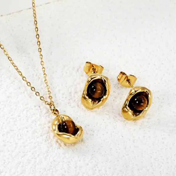 Gold-Tone_Stone_Necklace_And_Earrings_Set_for_Women