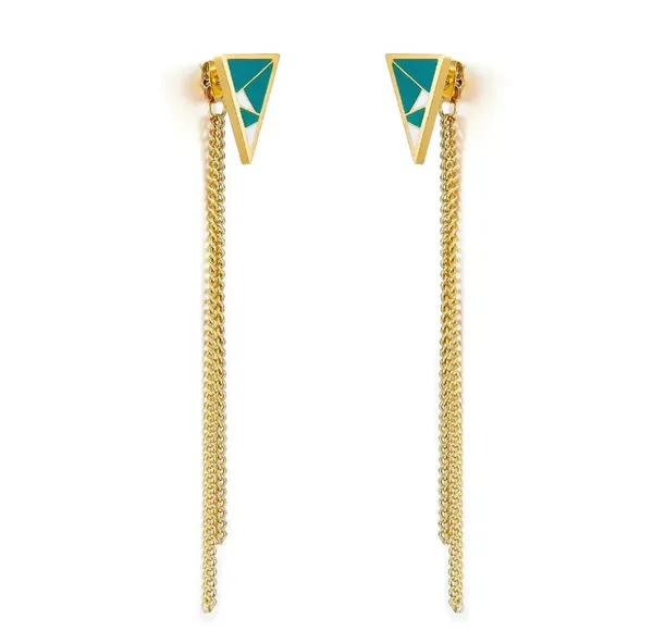 Gold_Tone_Green_Geometric_Chain_Earrings_for_Women