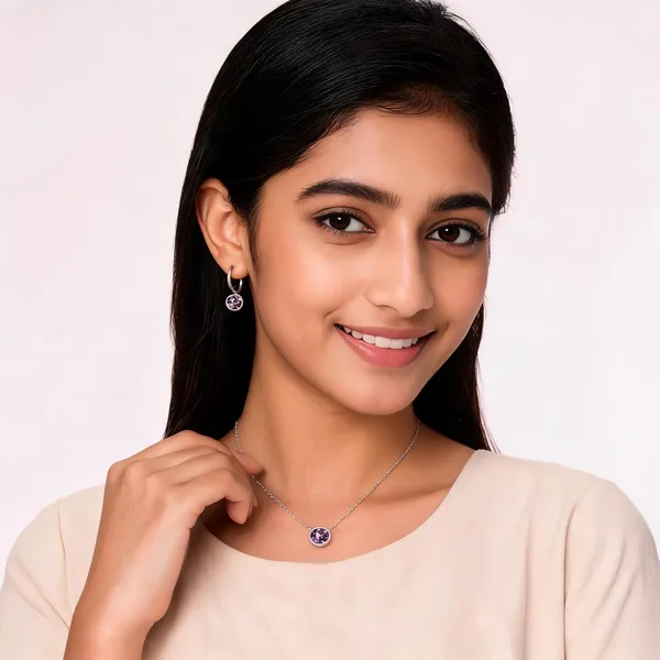 Silver_Stainless_Steel_Purple_Crystal_Necklace_And_Earrings_Set