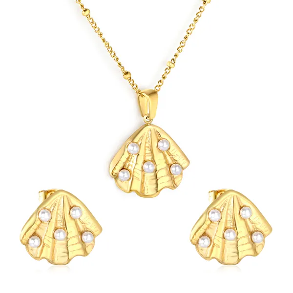 Gold-Tone_Shell_Design_Necklace_And_Earrings_Set_for_Women