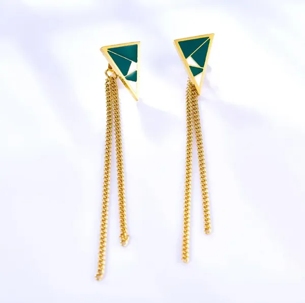 Gold_Tone_Green_Geometric_Chain_Earrings_for_Women